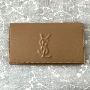 Saint Laurent YSL Belle de Jour Beige Leather Large Clutch Bag